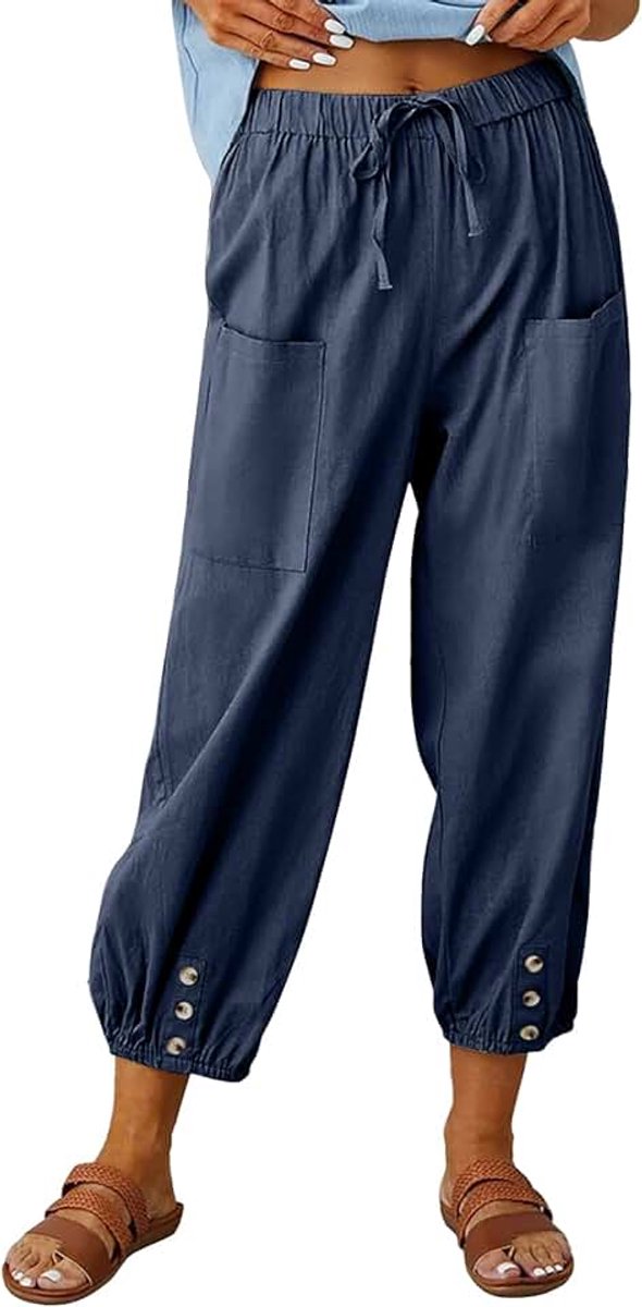 Zomer lichtgewicht 7/8 lengte capribroek katoen casual broek elastische taille losse harembroek comfortabele strandbroek vrije tijd