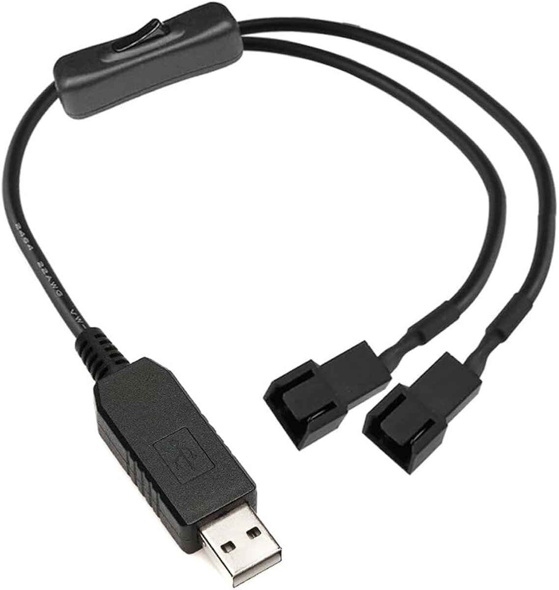 12V Volle Snelheid Voltage Step-Up USB naar Dual 3-Pins en 4-Pins, PC-Ventilator Voedingsadapterkabel met Schakelaar