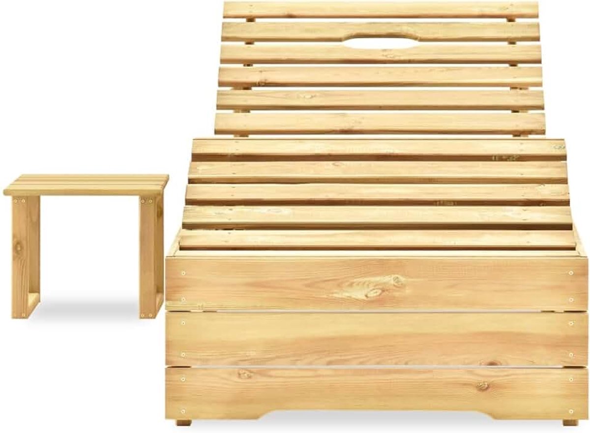 Houten ligstoel met verstelbare rugleuning en tafel, massief geïmpregneerd grenen, rustiek tuinloungebed