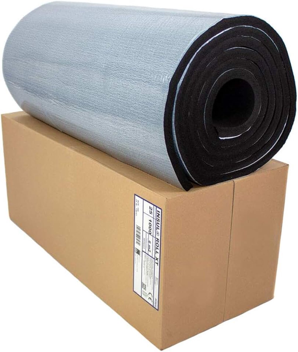 Zelfklevend, rubber, isolatiemat, 25 mm isolatiedikte, isolatie 1 m² - 6 m², merkkwaliteit Insul-Roll XT (zelfklevende isolatieplaat 25 mm - 6 m², 1 doos)