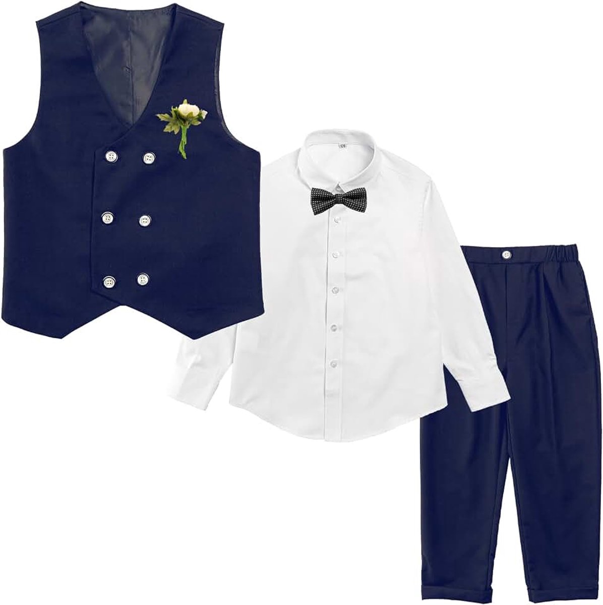 4-delig formeel pak voor jongens, tweerijige vestenset, kinderverjaardag, bruiloft, feest, gelegenheidskleding, zwart/blauw/kaki, 2-13 jaar