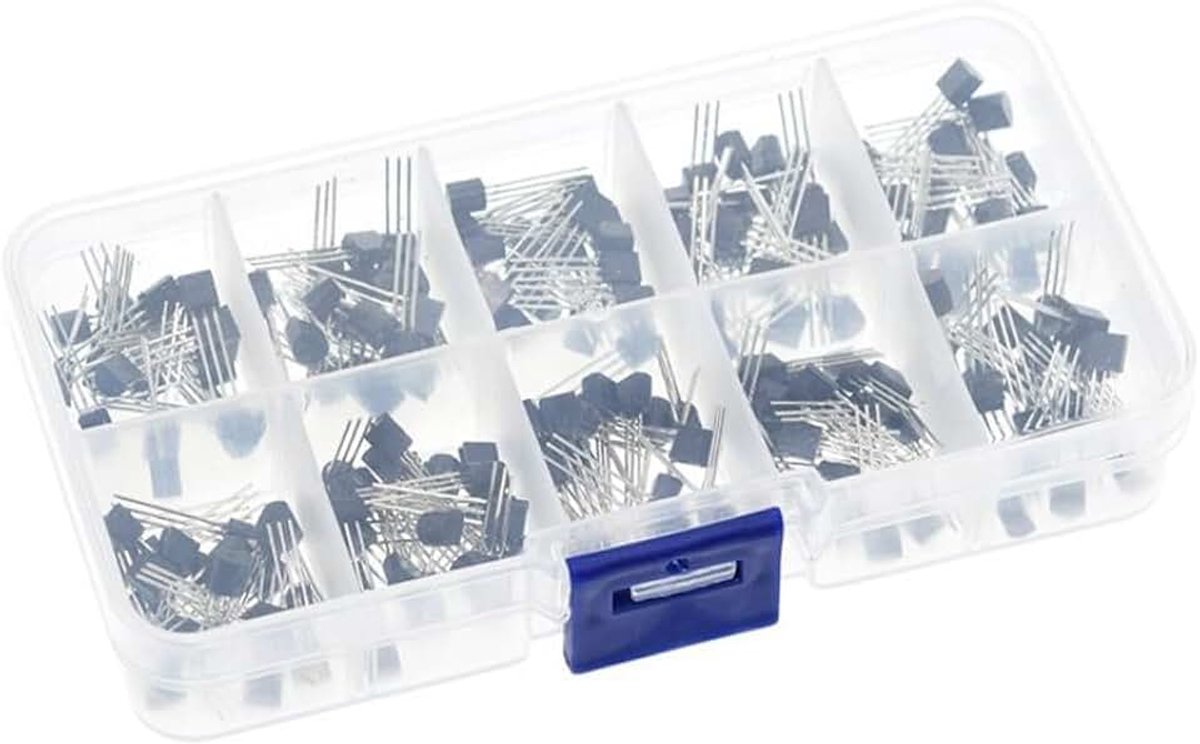 Transistors, Potencia-transistors, BJT-transistors, vermogenstransistors, 200 stuks, met opbergdoos, BC337 BC327 2N2222 2N2907 2N3904 2N3906 S8050 S8550 A101550 C181 5 stuks