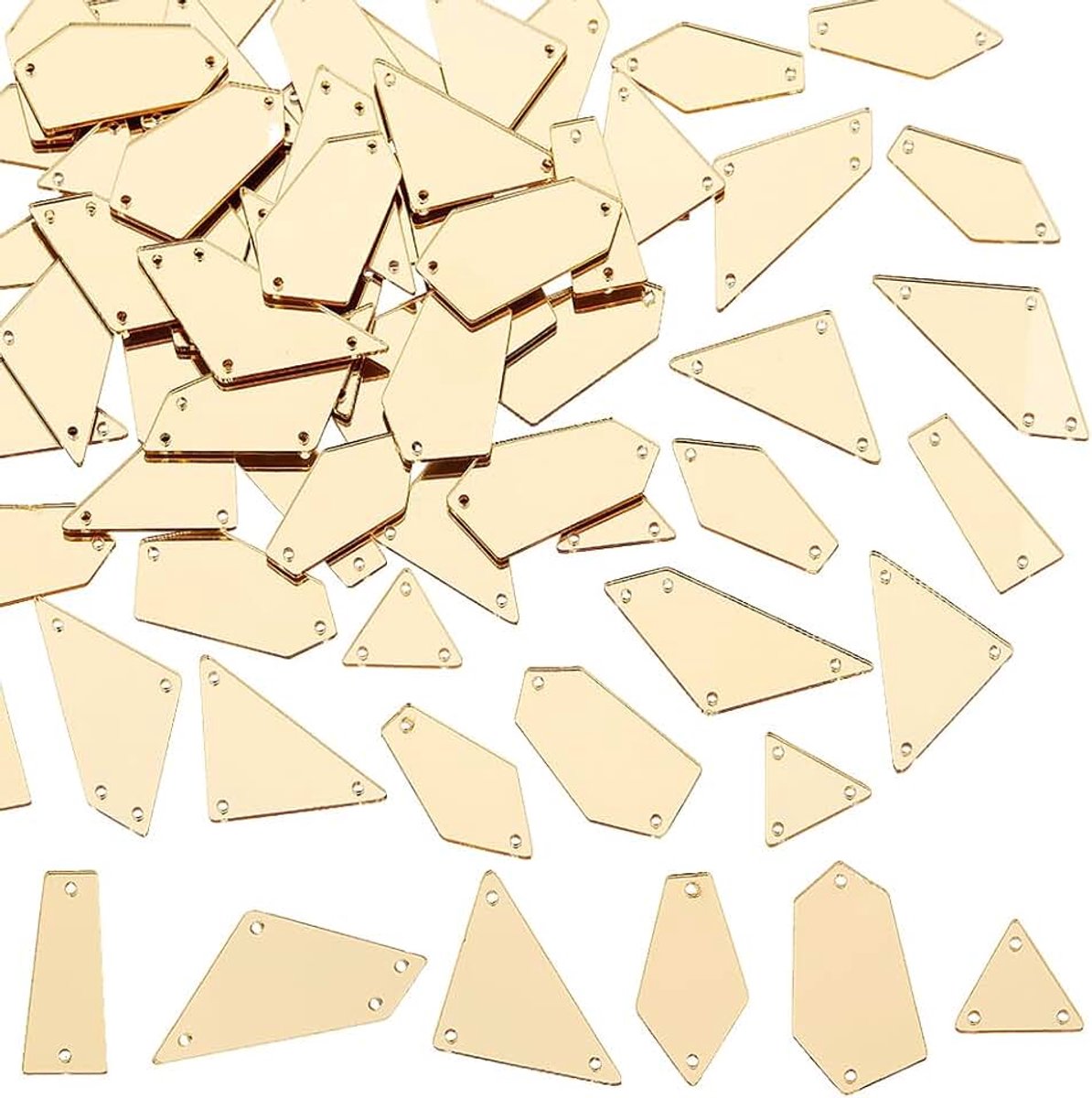 1 doos met 180 stuks, 6 stijlen gouden naaispiegels, strassteentjes, om op te naaien, losse acrylsteen, spiegel, losse kralen met gaten, onregelmatig glanzend spiegelstuk, voor naaien A