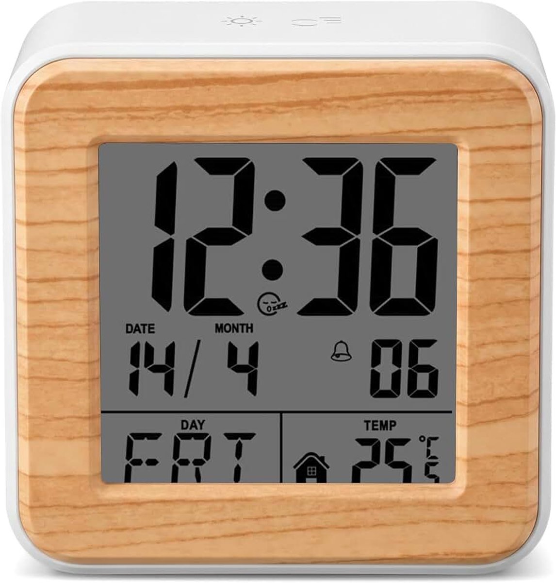 Wekker, werkt op batterijen, radiowekker met temperatuurweergave, tafelklok met sluimerfunctie, klok voor reizen, slaapkamer, nachtkastje, kantoor, woonkamer