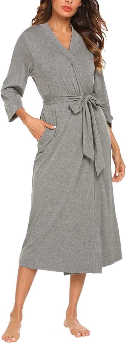 Dames ochtendjas van katoen, 3/4 mouwen, badjas, nachtkleding, kimono, saunamantel met diepe V-hals, S-XXXL