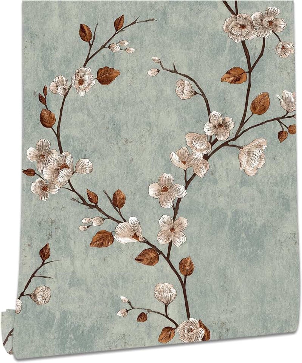 Behang zelfklevend fotobehang muurpapier bloem folie decoratieve folie meubelfolie plakfolie planten bladeren bloemen design 44 cm x 1000 cm vintage wanddecoratie wandbehang woonkamer