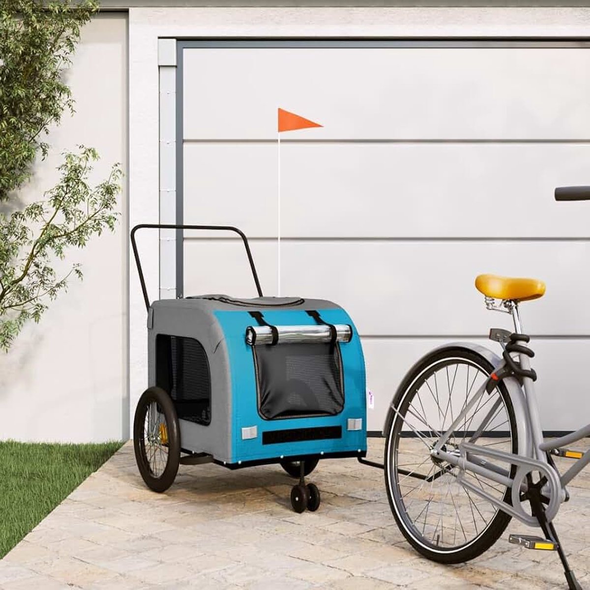 Fietskar voor honden, zwart, Oxford-stof en ijzeren aanhanger, fiets-transportaanhanger, 93862