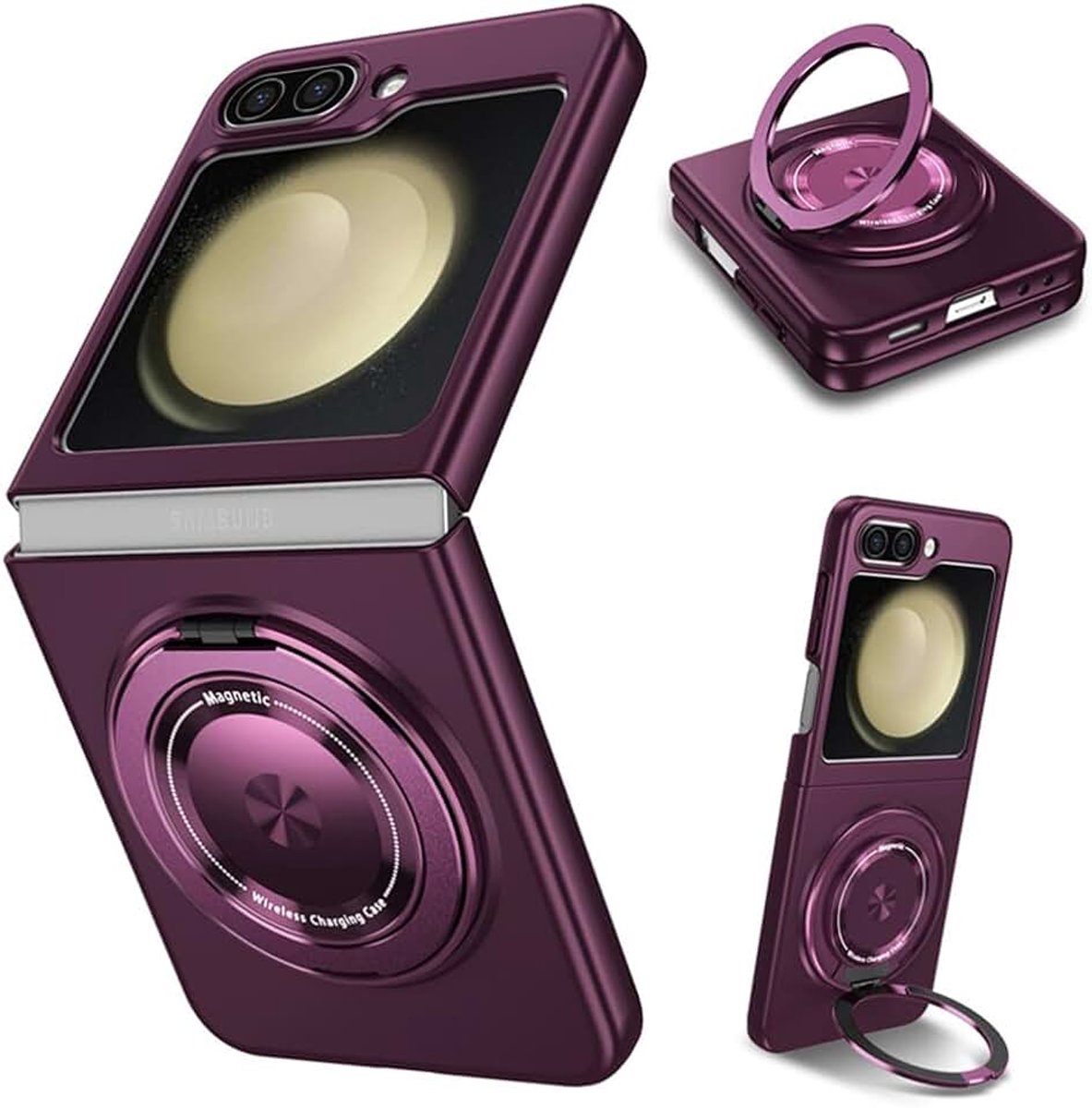 Compatibel met Samsung Galaxy Z Flip 5, roterende magnetische bescherming, schokbestendige afdekking, opvouwbare slanke hoes, paars