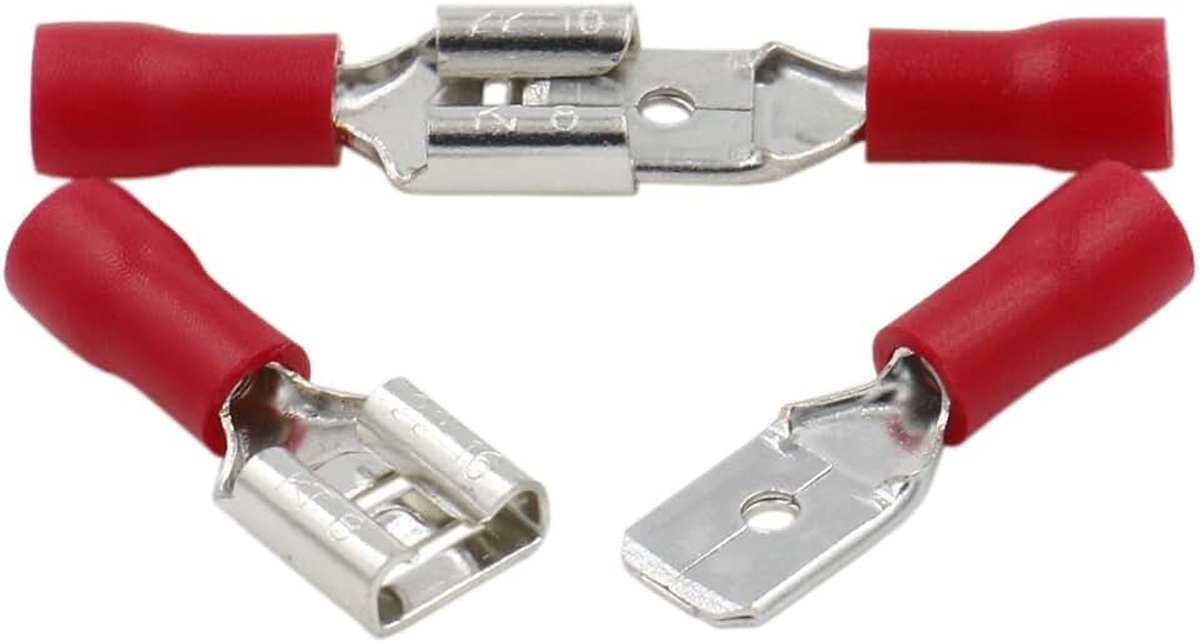 Mannelijke/Vrouwelijke Quick Disconnects Vinyl geïsoleerd 6,3 x 0,8 mm Kabel Terminal voor 0.5-1.5mm2 (22-16 AWG) Rood 100Pack