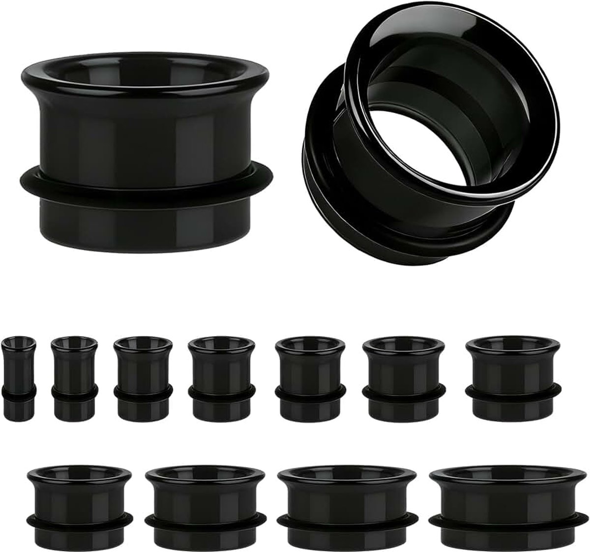 1 paar glazen oormeters | Hypoallergene enkele flare oortunnels | lichtgewicht oorstretchers piercing sieraden met O-ringen | maten 5G tot 3,5 cm