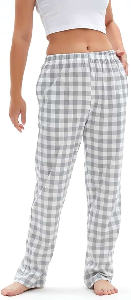 Pyjamabroek voor dames, comfortabele loungebroek van katoen, geruite pyjamabroek, loungewear voor dames, nachtkleding, pyjamabroek