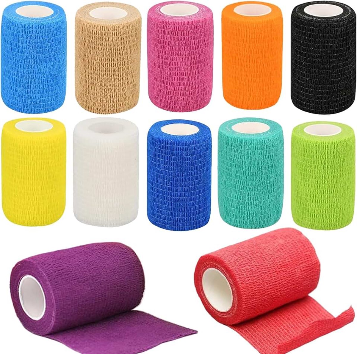 12 stuks zelfklevende verband, 7,5 cm x 4,5 m, elastische verbanden voor eerste hulp, hond en kat, cohesive fixeerband, hechtbandage voor vingers, polsen, knieën, enkels, verstuikingen en zwellingen