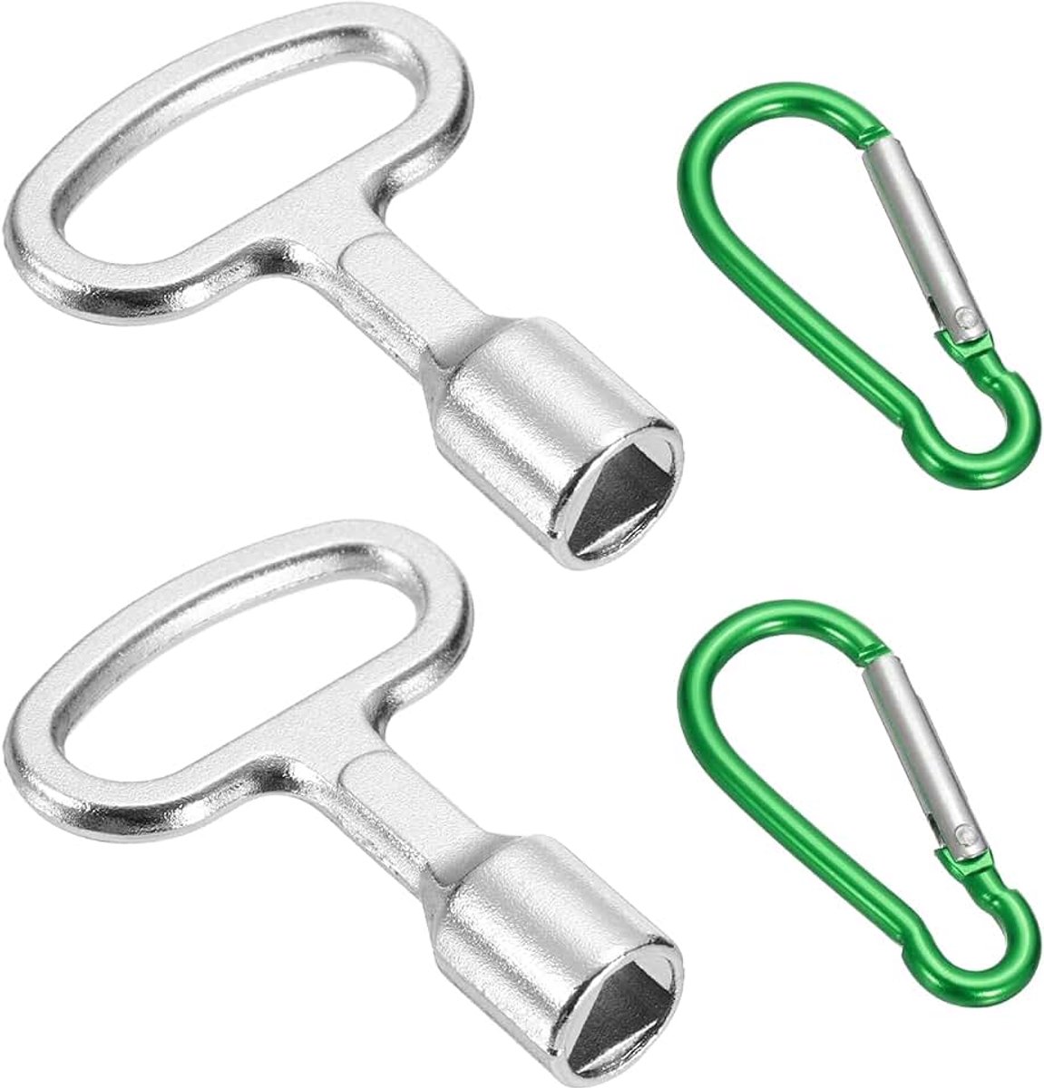 2 stuks driekantsleutel vuilnisbak zilver metalen driehoekige sleutel met groene sleutelset driehoekige sleutel voor water en elektriciteitsmeter vuilnisemmer