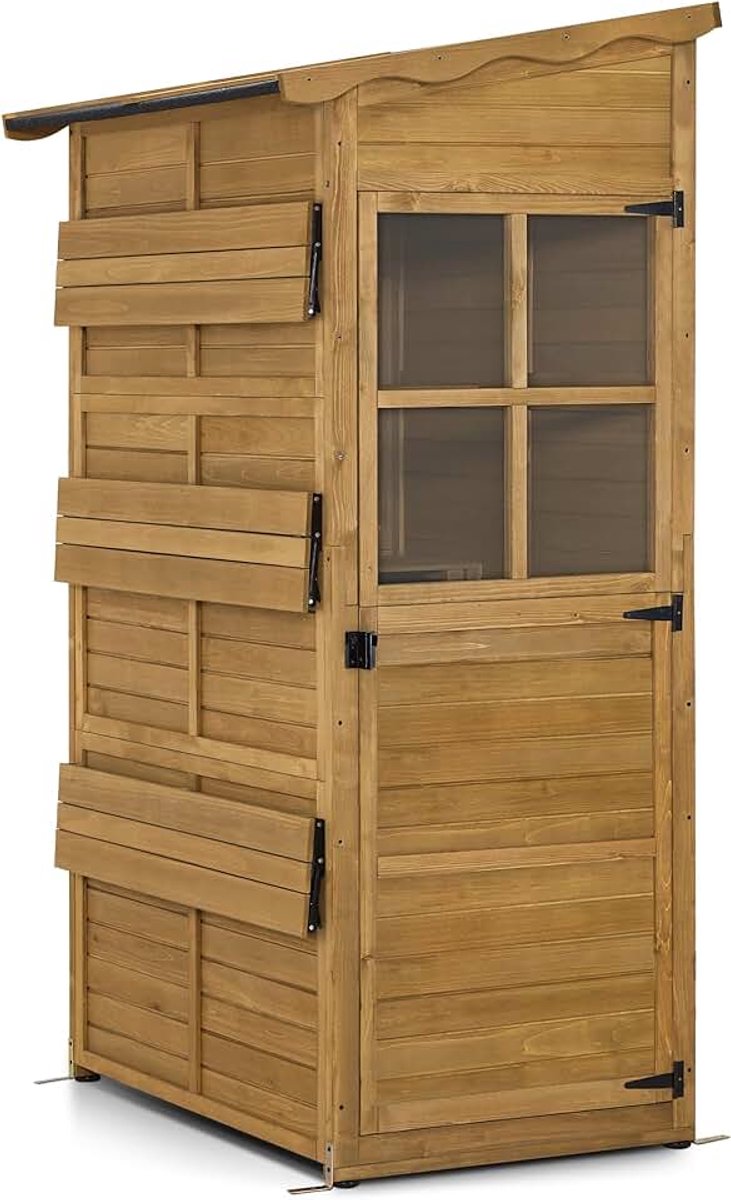 MCombo Garden Cabinet Wood, Garden shed Weatherproof, Outdoor Waterproof Tool Shed, for Outdoor Use Balcony terrace, Storage Cabinet with Adjustable Shelf 86×120×201 cm 1753 (nature)