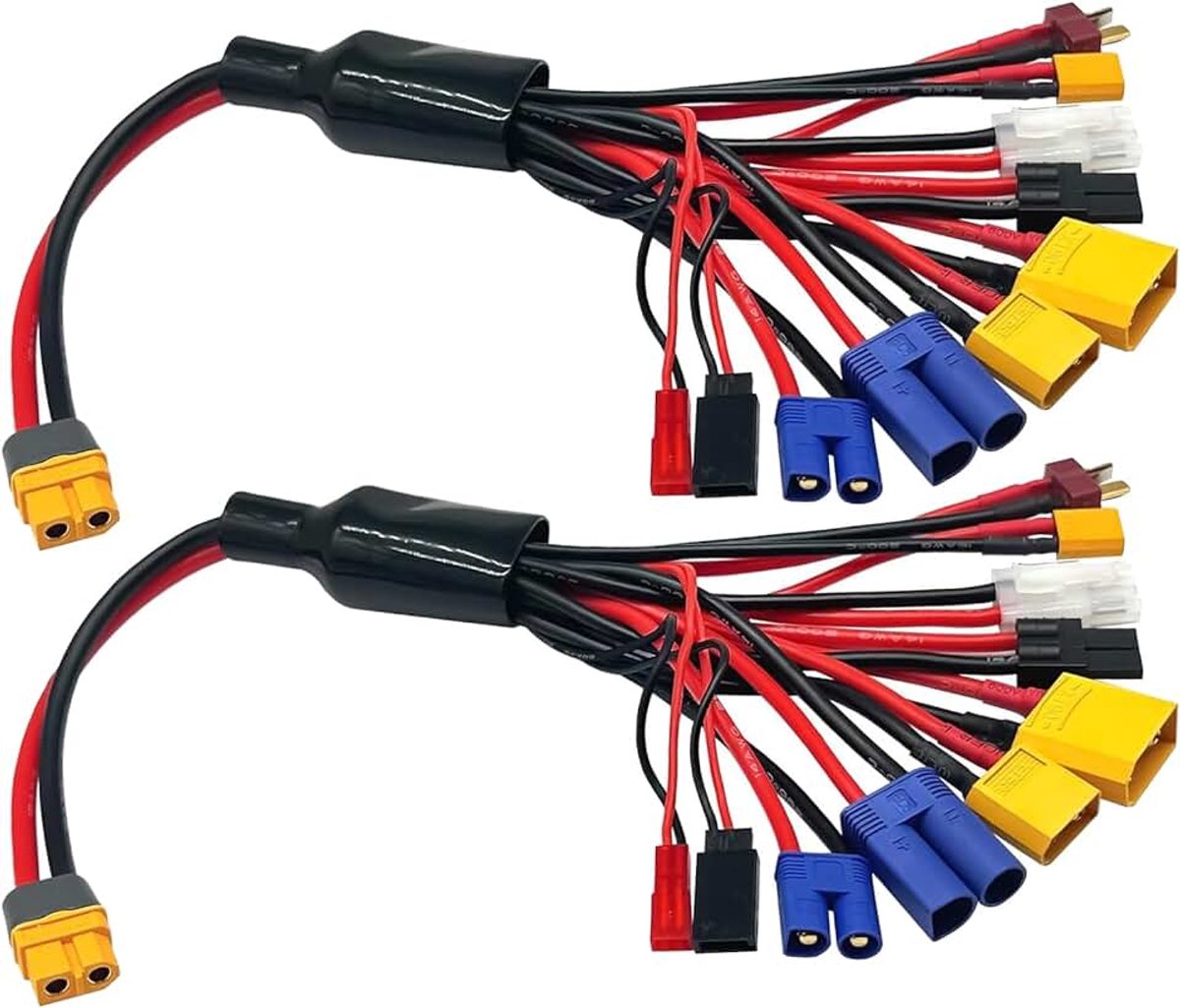 2 stuks 10-in-1 splitterkabel voor RC Lipo naar XT60H acculader voor TRX, T-Plug, Tamiya, Futaba, JST, XT90, XT60, XT30, EC3, EC5