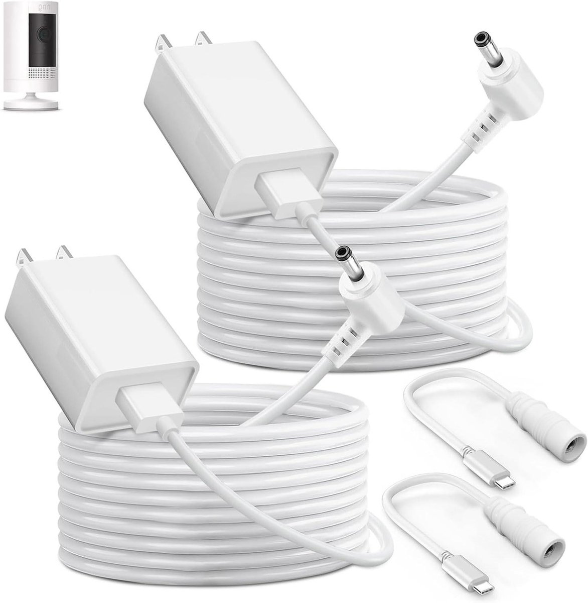 Oplaadkabel Set - Adapter Snoer - Camera Opladen - Weerbestendig PVC Materiaal - 4 meter - Wit