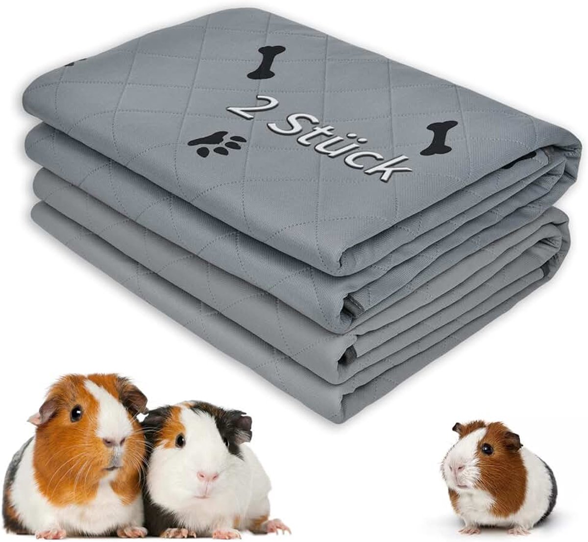 Wasbare peespad met cavia | Set van 2 wasbare hamster pipipi-matten, lekvrij en antislip, voor kooi en vloer, hygiënisch, herbruikbaar