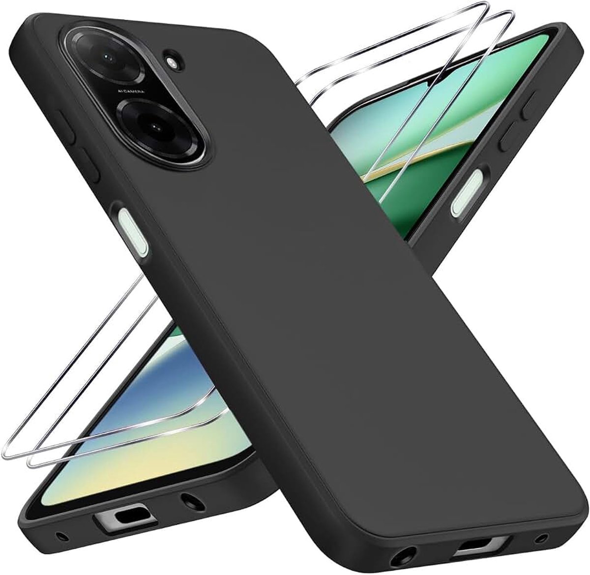 Hoesje & 2Pcs Gehard glas Heldere siliconen hoes handyhülle compatibel met Redmi A5 4G case screen protector Cover Hülle Schutzglas tempered glass Zwart