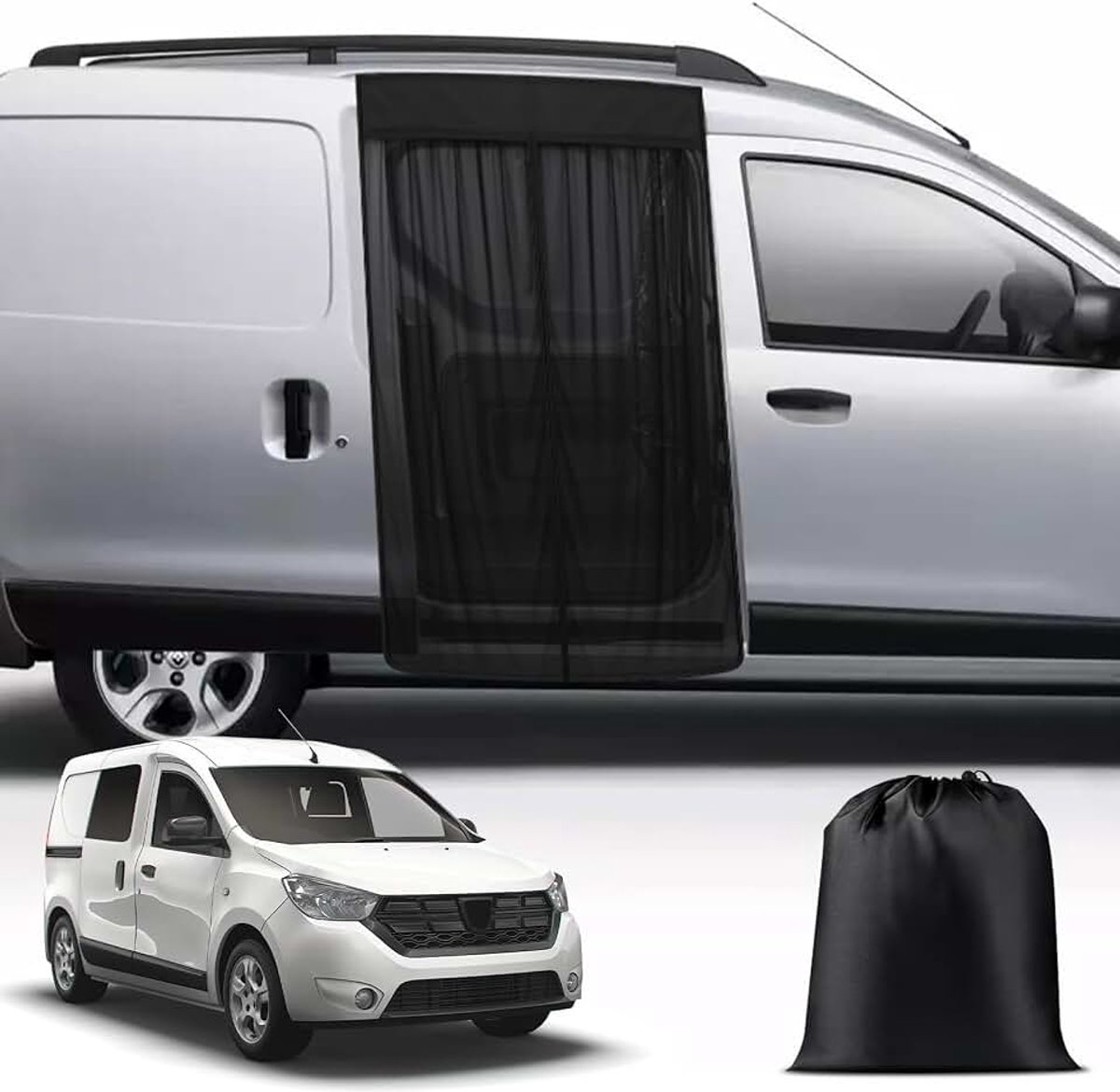 Magnetisch insectenhor voor bestelwagen, op maat gemaakt voor Dacia Dokker 2015-2026, insectennet, muggennet voor schuifdeur, ritssluiting in het midden