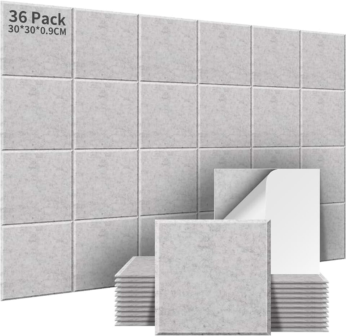 36 Stuks Akoestische Panelen Zelfklevend, Akoestische Panelen Geluidsabsorberend Hoge Dichtheid, Akoestische Behandeling en Wanddecoratie voor Opnamestudio, 30x30x0.9cm, Zilvergrijs