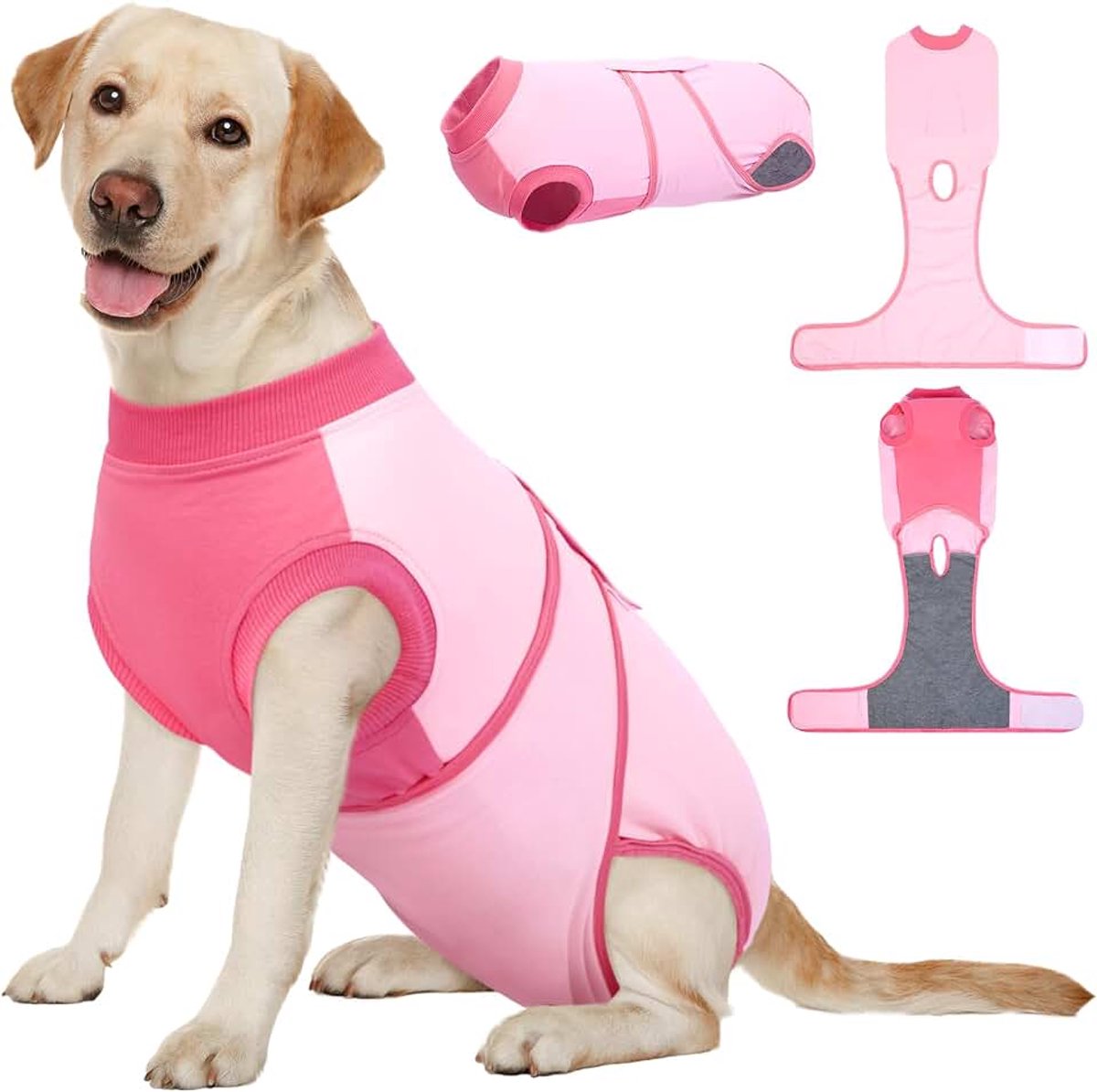 Hondenherstelpak XL - Postoperatief pak voor teefjes en reuen, verstelbare chirurgische onesie met open buikontwerp, ademend pak voor honden na operatie, roze