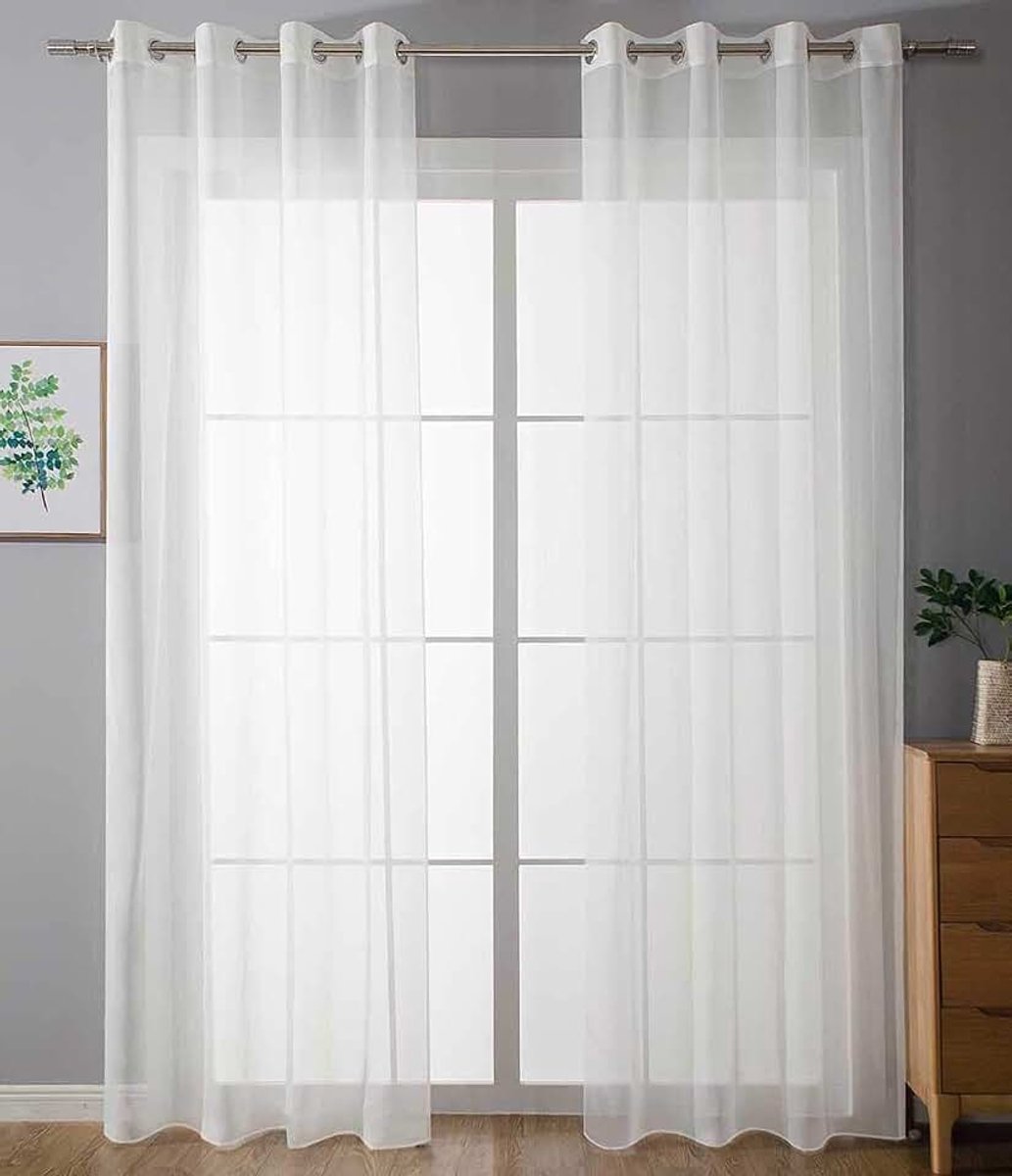 Set van 2 ooggordijnen, transparant, effen, gordijn H x B 225 x 140 cm, wit, met inslagringen, loodband, woonkamer, 20332-cn2