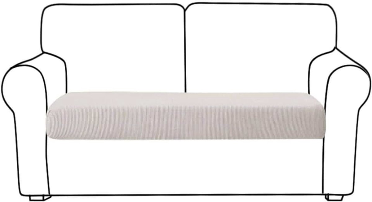 Bank kussenhoes voor 2 kussens bank,bankkussen meubelbeschermer 1 stuk polyester spandex zitkussenhoes met elastische onderkant hoes voor stoel-ivoor wit-2 zits
