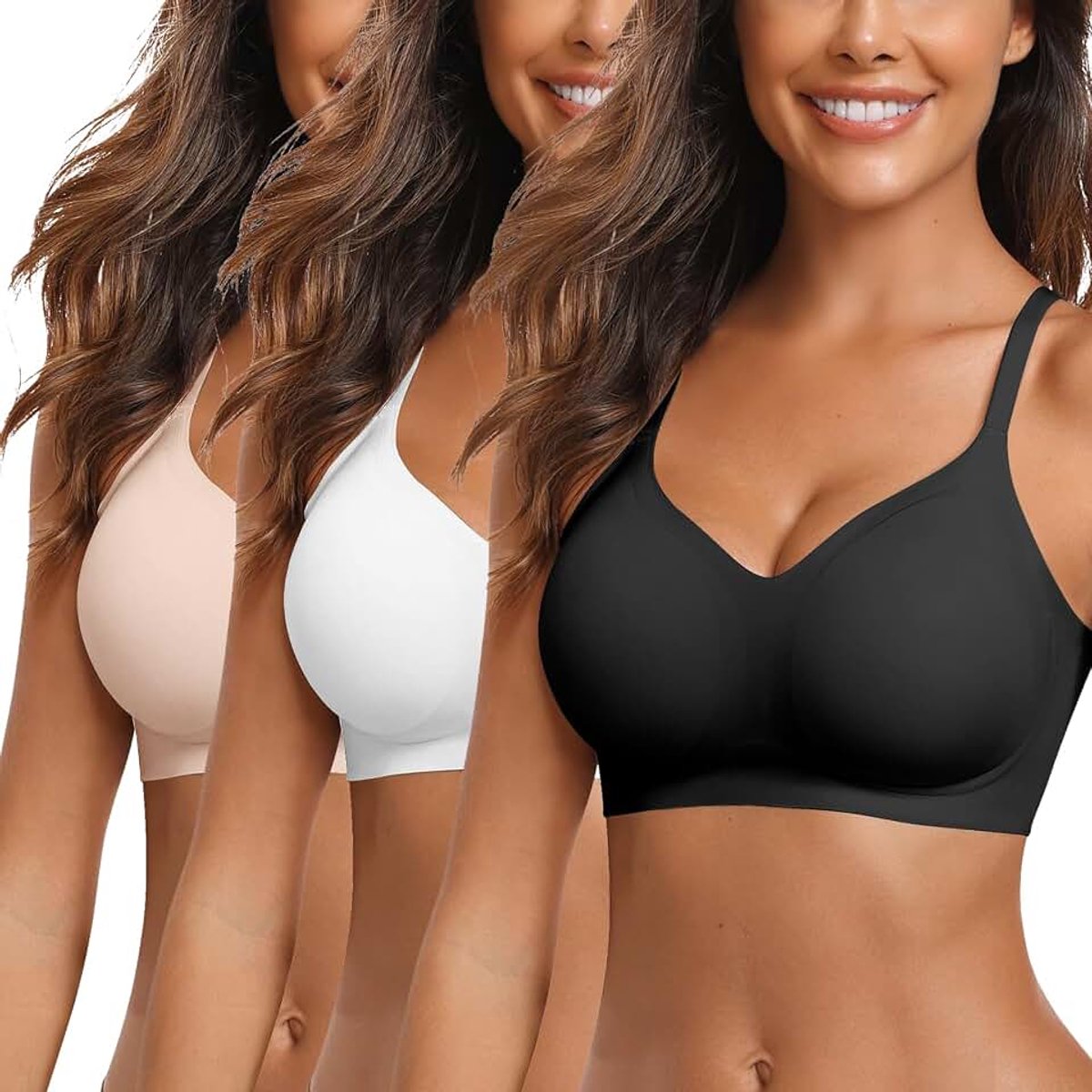 Naadloze beha zonder beugel, comfortabele push-up-beha met V-hals, zachte bustier, ultra comfortabel, gevoerde bralette, T-shirt-beha
