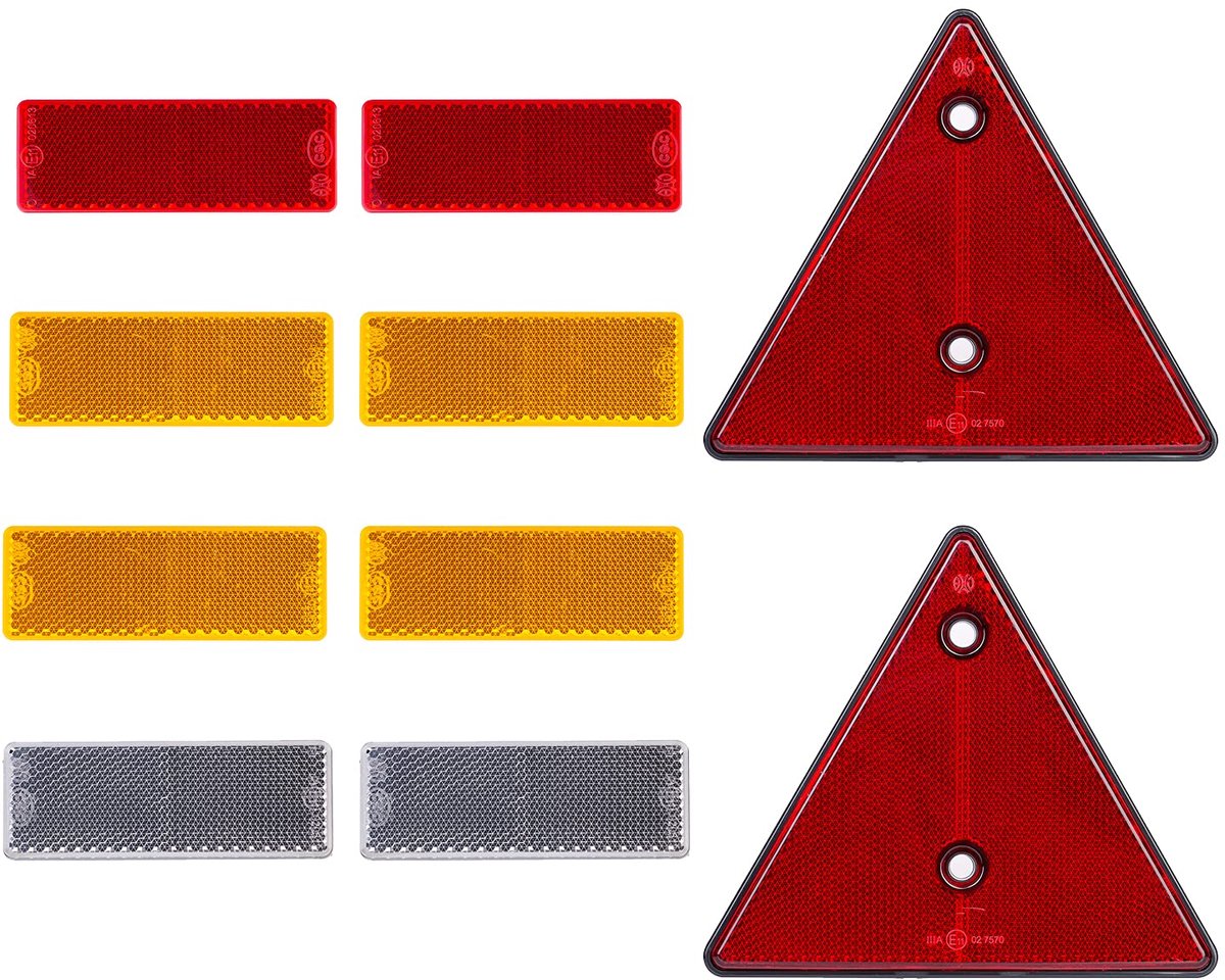 Reflector Kit, 2 x Driehoek Reflector met Schroefbevestiging, 2 x Rood 4 x Geel 2 x Wit Rechthoekig Zelfklevende Reflector, Voor Vrachtwagen Camper Caravan
