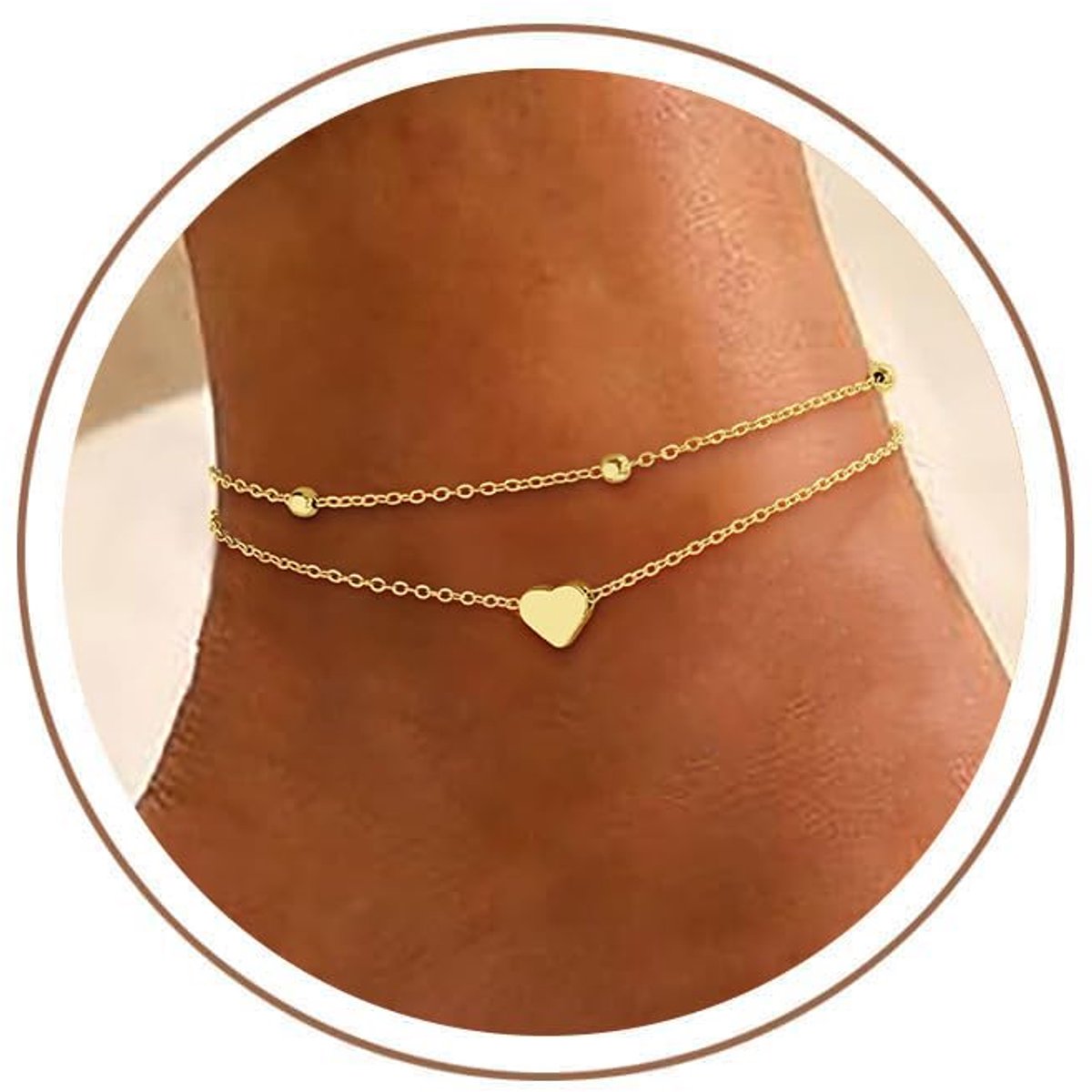 Enkelkettinkje voor dames, zilver 925/goud, waterdicht, dubbel hart, parels, plaatjes, twist Infinity, verstelbare gelaagd, zomer, strand, voetsieraad voor tieners en meisjes
