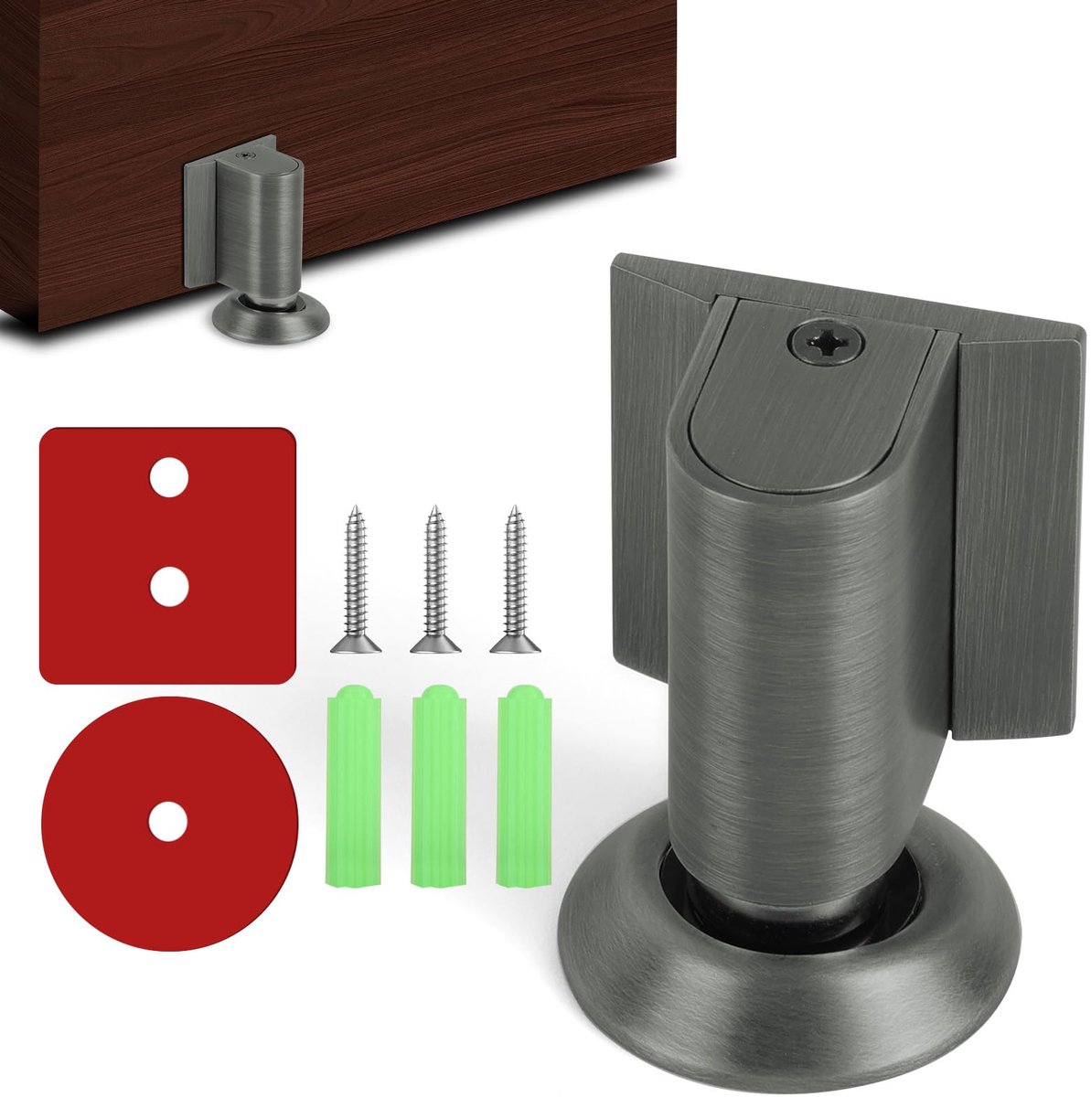 deurstop, roestvrijstalen magnetische deurvangst, robuuste deurstoppers zonder boren, met zelfklevende, mechanische, stille vloerdeurstoppers voor terras, thuiskantoor (grijs)