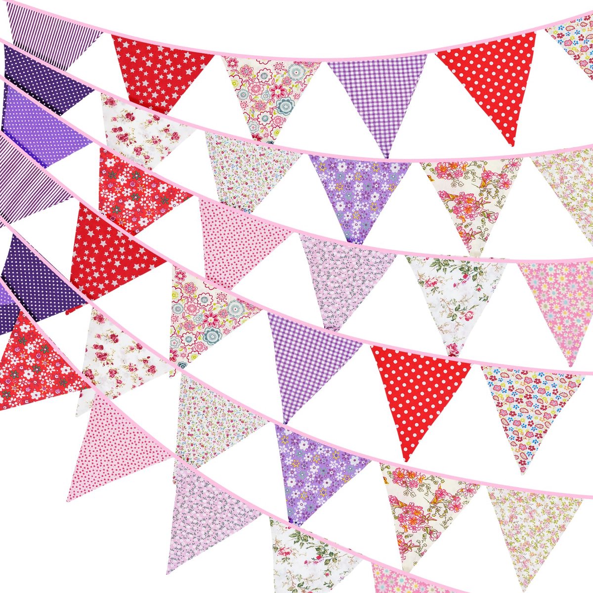 Slinger met stoffen vlaggetjes, kleurrijke slinger voor feestjes, driehoekige vlaggetjes, slinger voor bruiloft, verjaardag, feest of tuin, 36 stuks
