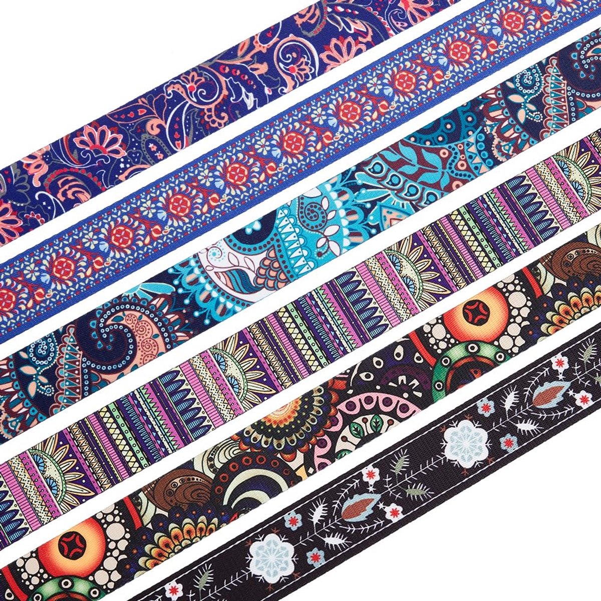 6 Stijlen 12 Yards Polyester Jacquard Lint 38mm Breed Etnische Stijl Dubbelzijdige Bloemen Stof Trim Dik Tirools Lint voor Diy Naaien Kleding Handgemaakte Tas Riemen