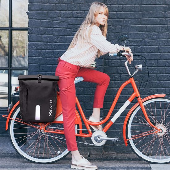 Fietstas voor Bagagedrager, met Laptopvak, 25 liter inhoud, 100% waterdicht, Zwart, te gebruiken als Bagagedragertas en rugzak van Fietstas — afbeelding 3