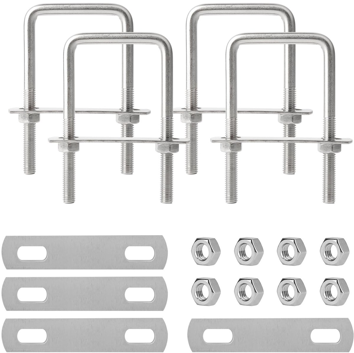 4 Stuks U-Bouten, 50 x 100 mm U-schroeven, M8 Beugelschroeven, 304 Roestvrij Staal, Vierkante U-beugels met Moeren en Frameplaat, voor Marine, Auto Slepen, Bevestiging van Planken en Buizen