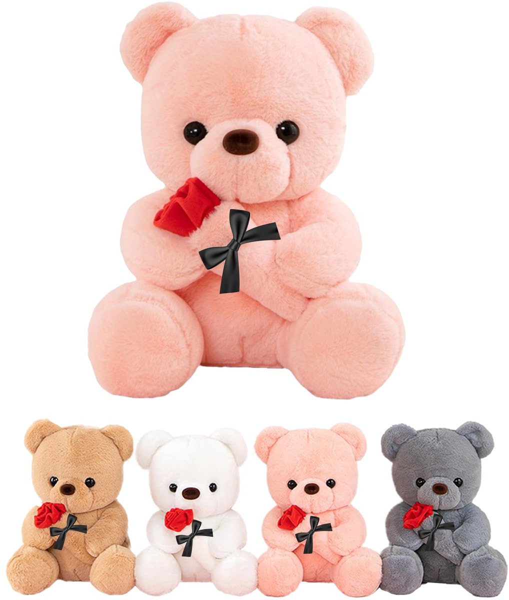 Pluche met Roos, Huwelijkscadeaus voor Dames, 25 cm Roze Pluche Beer met Kleine en Zachte Roos, Bruiloft Jubileum Cadeau, Origineel Cadeaus voor Dames, Kinderen, Vriendin, Meisjes