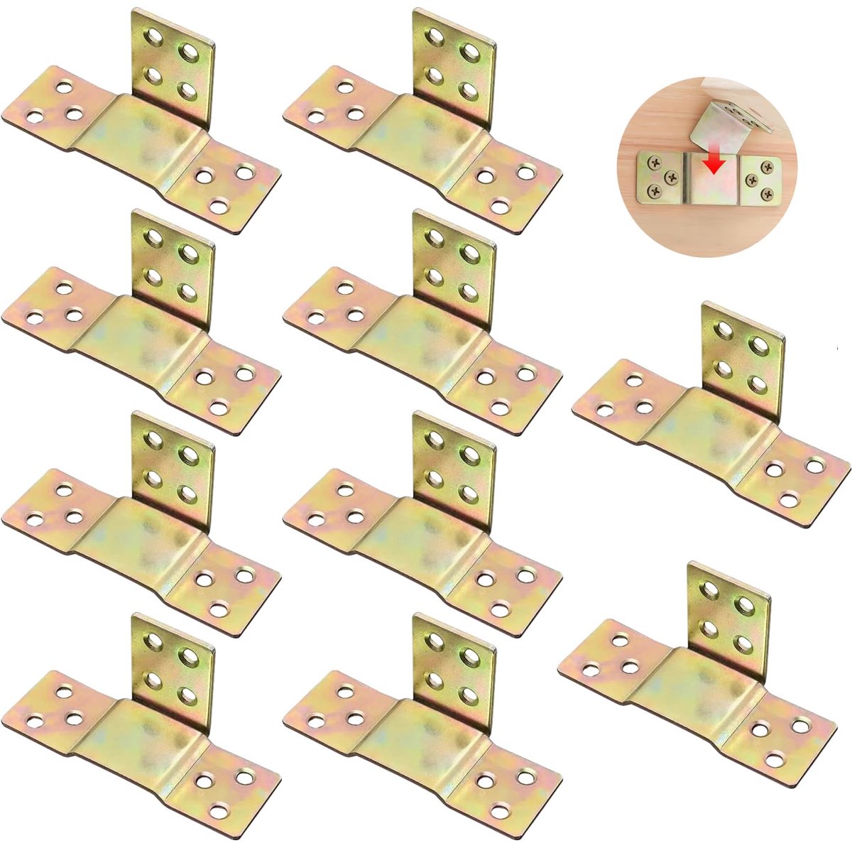 Set van 10 bedverbinders, zwaar belastbaar bedbeslag, hoekverbinders, stekkerverbinders, hout, bedhoeken om op te hangen, ophangbeslag voor middenbalken, bedhekken, lattenbodem, bedkaderproject