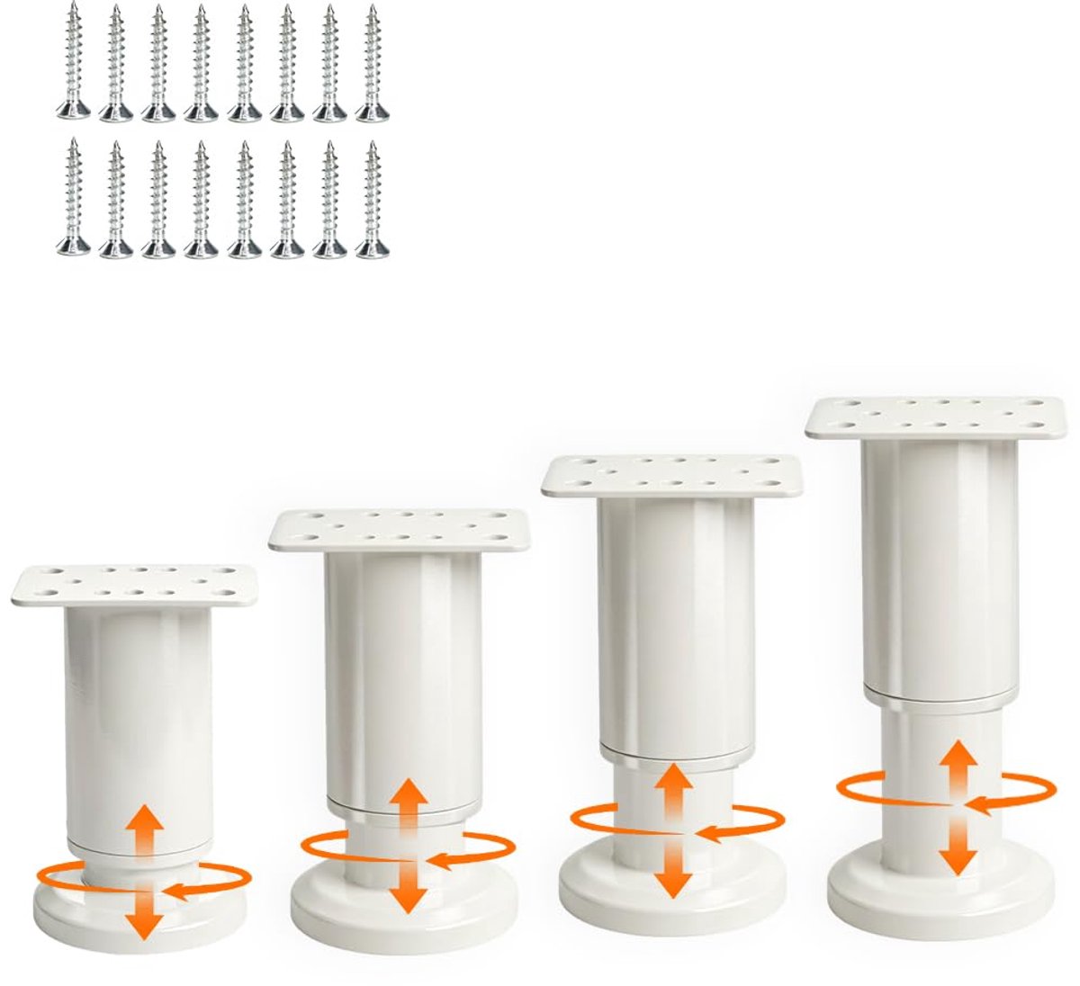 4 stuks verstelbare meubelpoten, wit, metalen kastpoten, 8-12 cm, in hoogte verstelbare poten voor meubelpoten, meubelpoten, stelpoten, bedpoten, bankpoten, commodes, bankpoten, bedpoten