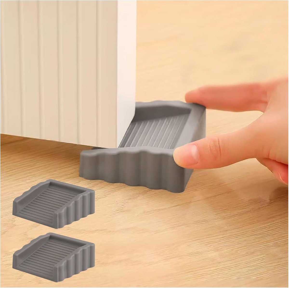 Set van 2 rubberen wigvormige deurstoppers, tweezijdige deurstoppers, kubusvormige deurstoppers van 6,2 x 6,2 cm - grijs