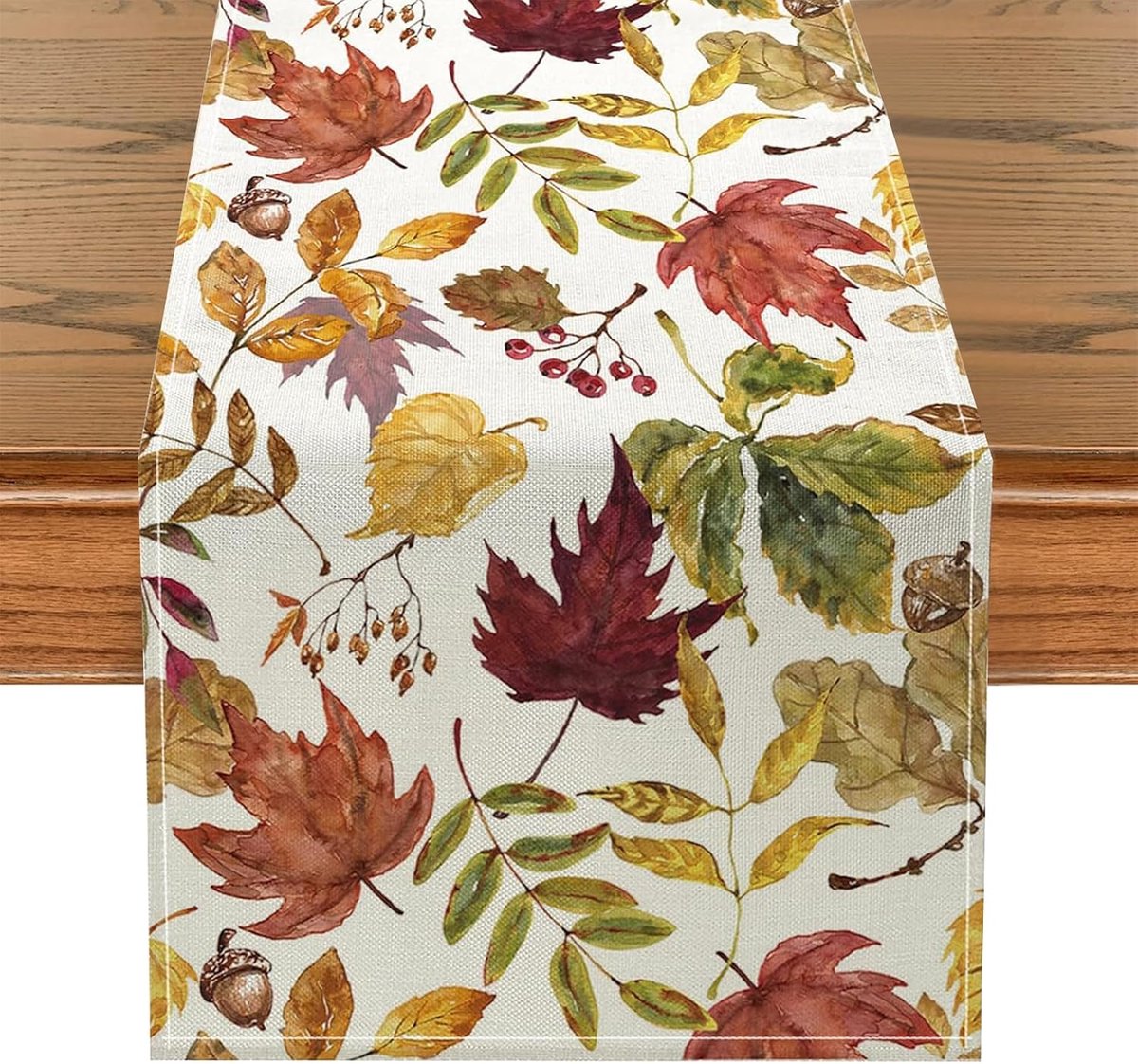 Tafelkleed - Herfst Tafelloper - 33x183 cm - Linnen - Met Esdoornbladeren - Voor Thanksgiving en Herfstdecoratie