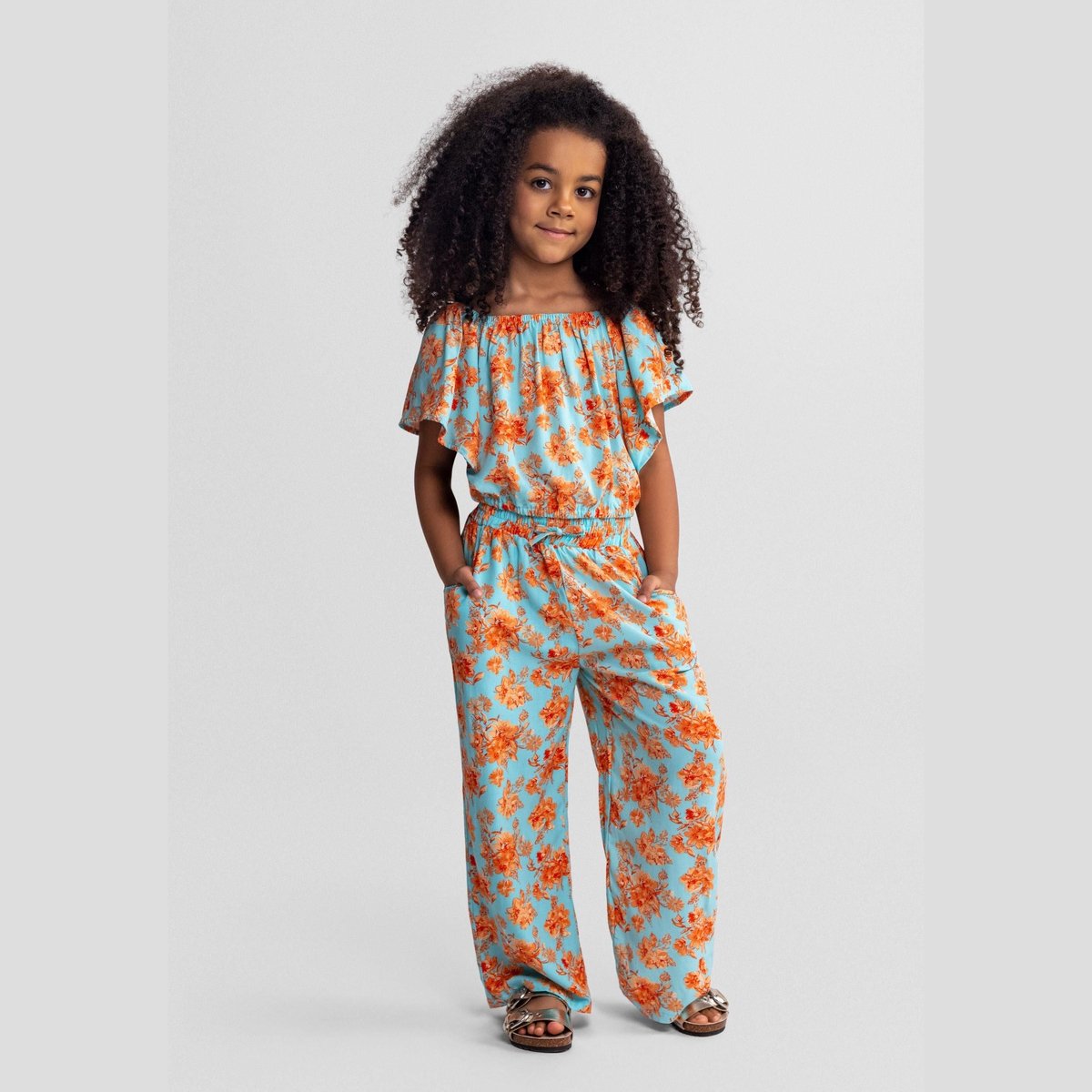 Minoti bloemen kledingset meisjes - off-shoulder top en wijde broek
