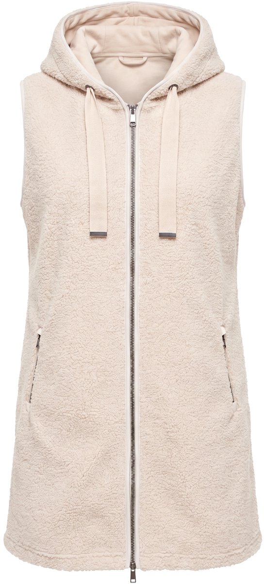 Ulla Popken - Dames - Lang teddyvest A-lijn capuchon - Lichtchampagne - Maat 54+