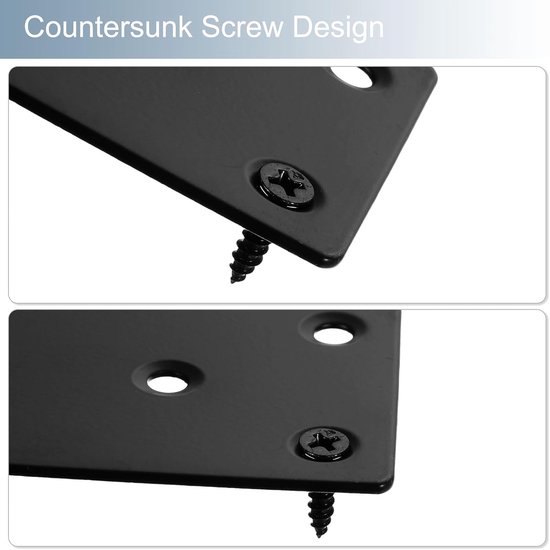 6 sets platte reparatieplaten, 1,6 x 3,15 inch (3,15 cm) plat, roestvrij staal, rechte houder, verbindingsplaat met schroeven voor de reparatie van hoeken van houten meubels, zwart — afbeelding 4