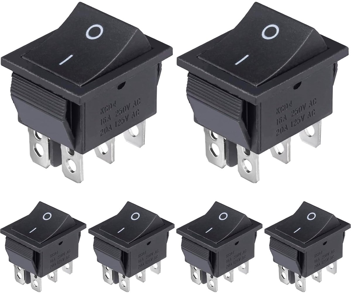 Tuimelschakelaar ON-OFF 6Pin 2 Posities Draaischakelaar Zwarte Boot Knop 6A 250VAC 10A 125VAC DPDT voor motorapparaten (6 stuks)