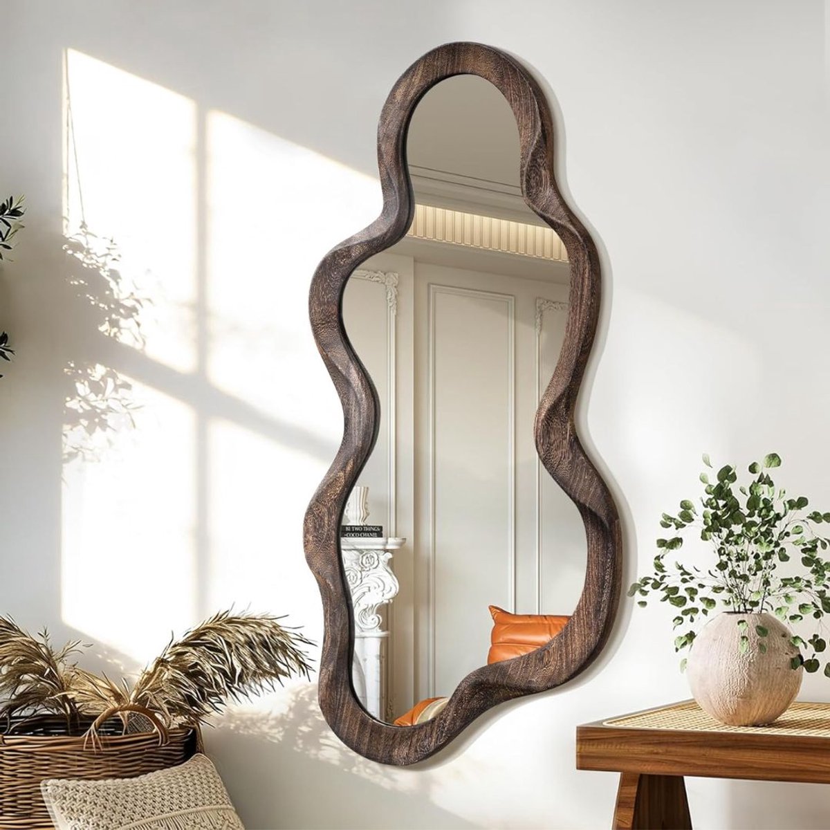 JCP® Organische Spiegel - Asymmetrische Spiegel - Wandspiegel - Donkerbruin - 76cm x 36cm x 2cm