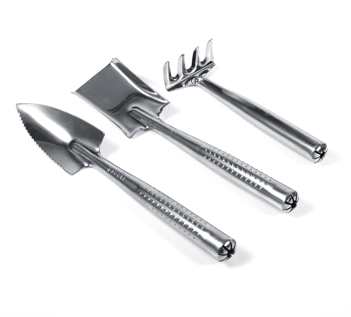 Mini Tuingereedschap Set – 3-delig Roestvrij Staal – Voor Verpotten – Handschep, Plantschep en Hark – Voor Kamerplanten en Bonsai