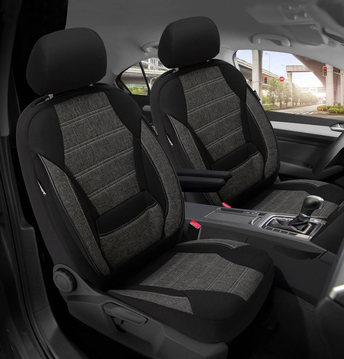 Autostoelhoezen voor Renault Trafic BJ 2001-14 – Stoelhoezen voor bestuurder en passagier in Zwart