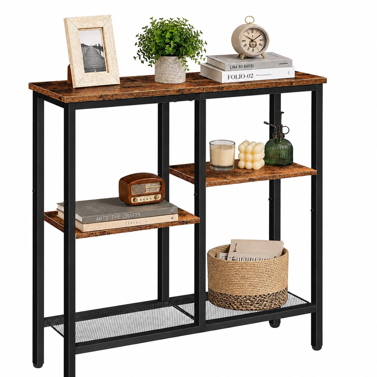 Signature Home Consoletafel 75 cm - Smalle Sidetable - Haltafel - Smalle Bijzettafel - Entreetafel voor Gang, Console tafel - Woonkamer & Slaapkamer - Vintage Bruin/Zwart