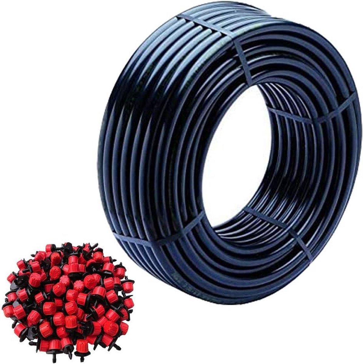 Druppelslang Set - Irriatie Systeem - Planten Water Geven - Regelbaar Debiet - 16mm x 100m - Zwart