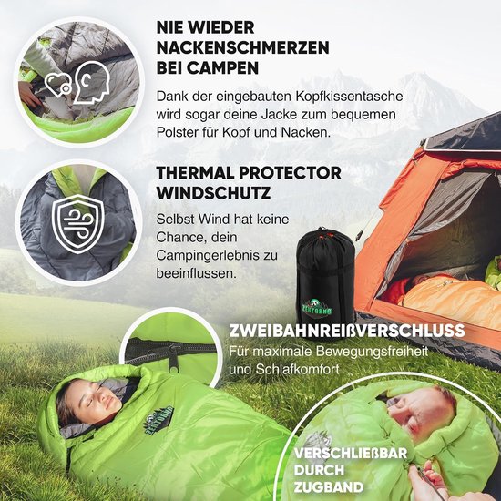 Winterslaapzak - Mummy slaapzak - Kamperen en outdoor - Waterafstotend en ademend - 210 x 75 cm - Groen — afbeelding 2
